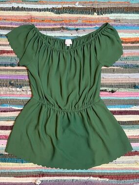 Anthropologie Emerald Green Scallop-Trim Blouse
